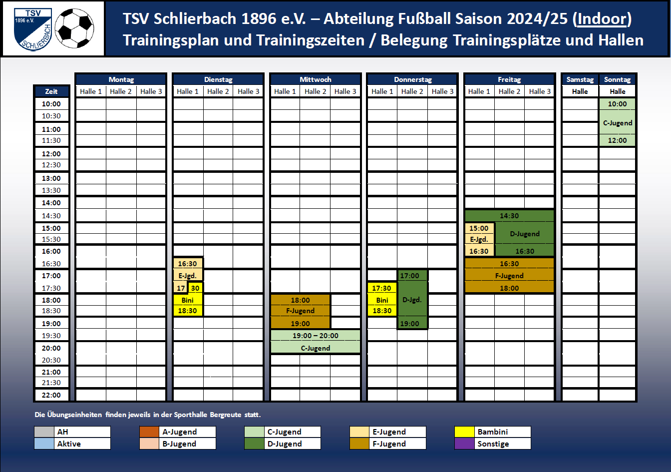 Trainingsplan und Platzbelegung 2024 Indoor